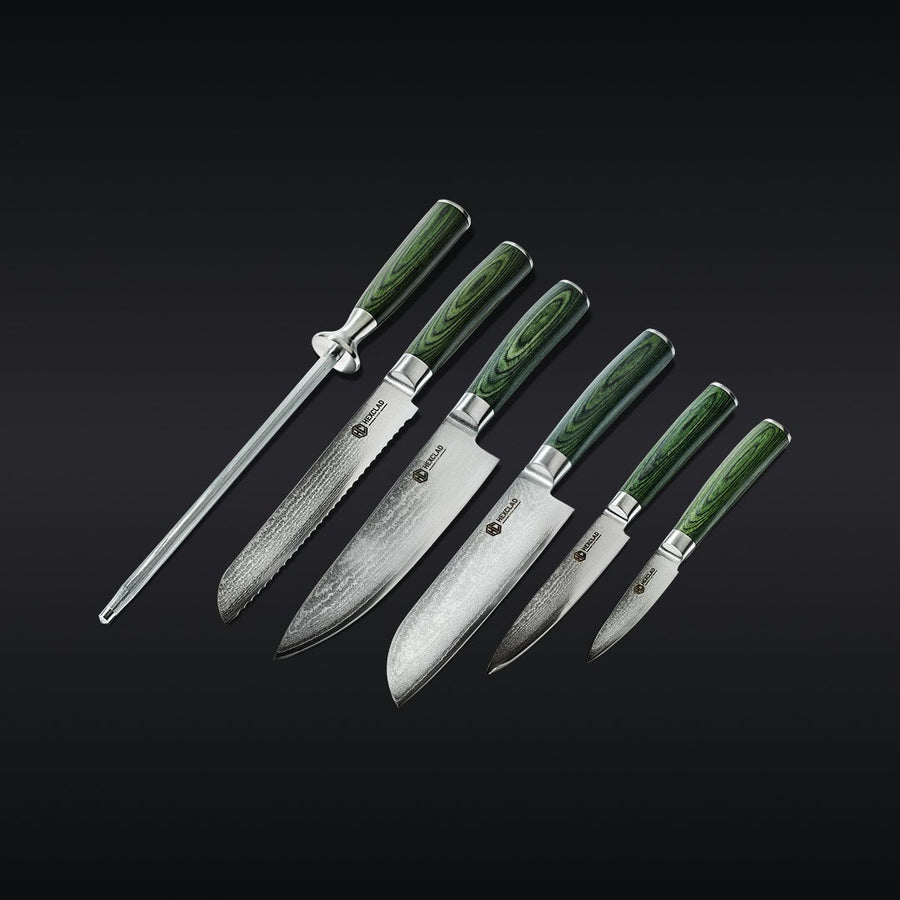 Essential Damascus Steel Knife Set, 6-pc (Green) V1