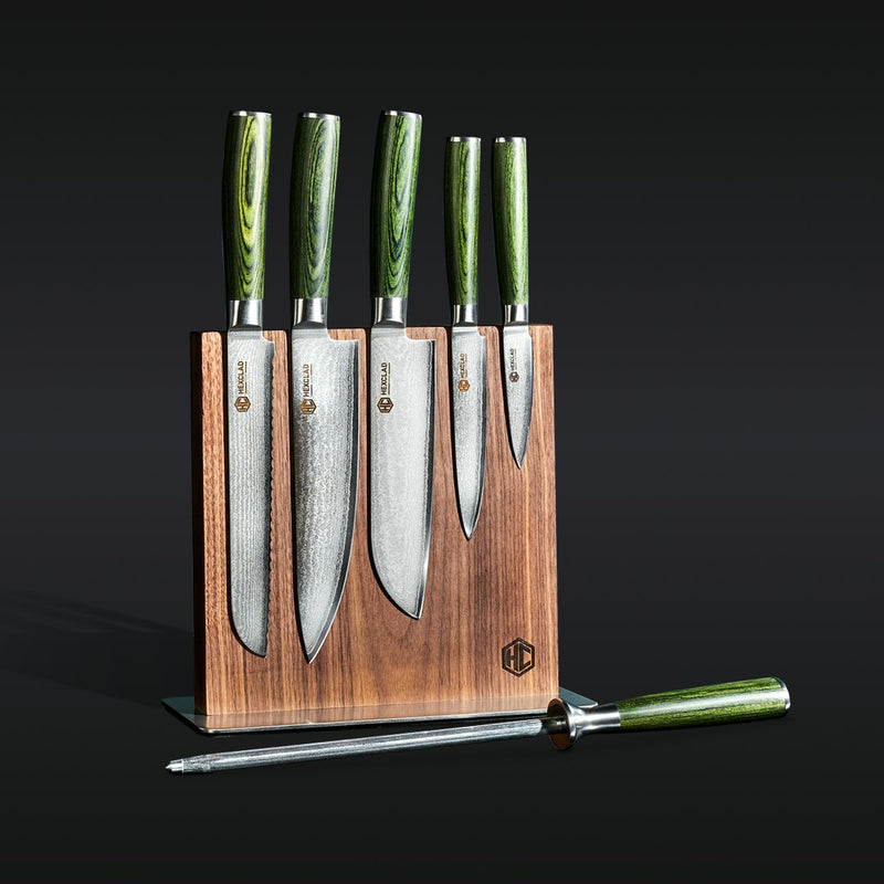 Damascus Steel Knife Set, 7-pc (Green) J7